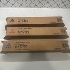 Lot Of 3 MP C406 Print Cartridges Black, Magenta, And Cyan  picture