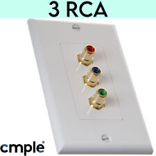White RCA Wall Plate Audio Video 3 or 5 RCA WallPlate Stereo Cable Coupler HDTV picture