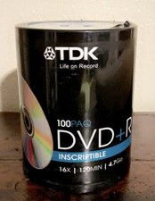 💥New TDK 100 Pack DVD+R 4.7GB💥 Recordable and Inscriptible💥New In Packaging picture