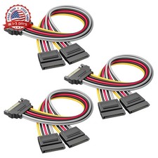 3-Pack 15 Pin SATA Power Splitter Cable - 8 Inches, SATA Power Y-Splitter Cable picture