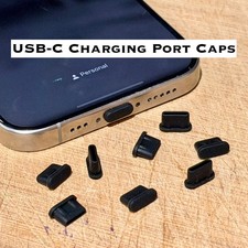 Silicone USB-C Dust Plug Covers for iPhone 15, 16, 17, Black Charging Port Caps picture