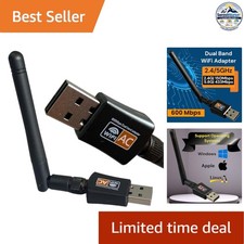 USB WiFi Adapter Dual Band 2.4/5GHz AC600 Black 802.11ac Wireless Receiver picture