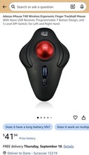 Adesso iMouse T40 Wireless Ergonomic Finger Trackball, 7-Button 4800 DPI Black picture