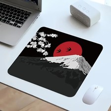 Minimalist Fuji Mouse Pad: Japanese Red Sun Cherry Blossom Desk Mat for Office picture