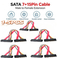 SATA 22Pin 7+15 Extension Cable Male to Female for SSD HDD Data Power Combo 1-5 picture