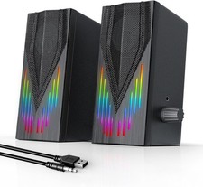 Uakinat Computer Speakers with 6 Colorful RGB Lights,USB Powered 3.5mm Aux wi... picture