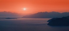 Landscape mountains sunset sun evening water sea lights Custom Gaming Mat Desk picture
