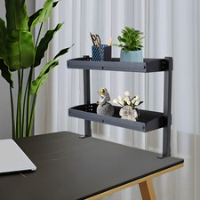 Desktop or Under-Desk Clamp-On Shelf 2-Tier Shelving w/ Adjustable Storage Tray picture