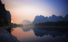 Landscape nature reflection river mountains mist china Custom Gaming Mat Desk picture