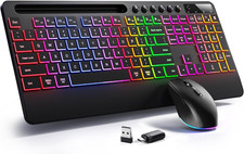 Wireless Keyboard and Mouse Combo, RGB Backlit, Ergonomic Wrist Rest picture