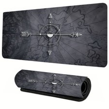 Large Black Mouse Pad with Futuristic Design and Circular Compass Pattern, Ide picture