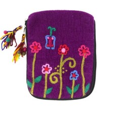 Large Tablet Case 8.5 x 11 Flat Padded Purple Floral Handmade Nepal Felted Wool  picture