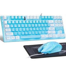 Blue Keyboard and Mouse Combo, 87 Keys TKL USB Wired LED Light Up Backlit Key... picture