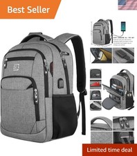 Durable Water-Resistant Grey Laptop Backpack with USB Port & Comfort Features picture