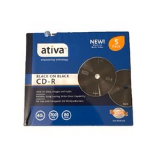 Ativa Black on Black CD-R Blank Media Discs 5-Pack 700MB 80-Min New Sealed picture