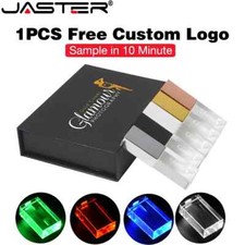 Green LED USB Flash Drive Free Custom Logo Pen Drive 64GB Black Box Memory Stick picture