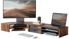 Soporte Modular para 2 Monitores con Cajón, Bandeja Extraíble y Estante de 2 Niv picture