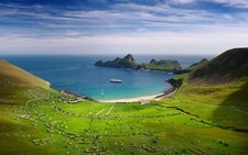 Landscape bay sea field hills cruise ship peninsula Custom Gaming Mat Desk picture