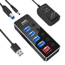 Powered USB Hub, Aluminum 5-Port USB 3.0 Hub with 4 USB 3.0 Data Ports and 1 ... picture