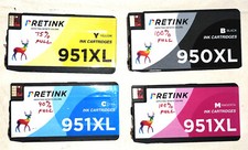 (5 total) 2x Pretink 950XL Black Ink Cart plus 3x 951XL Color Cartridges for HP picture