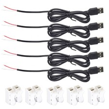 ELNONE 5pcs USB 2 Wire Pigtail Cable 1A 5V 1M 3.3ft Black Red,very,White  picture