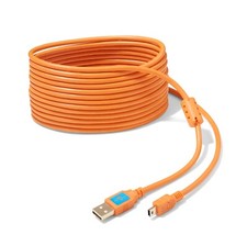 Latch and Lock 15 Foot (4.5M) USB 2.0 to Mini-B 5 Pin Gold Plated Cable Orange  picture