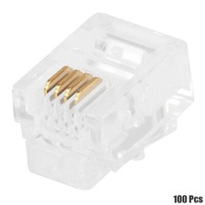 100 Pcs RJ11 6P4C Plug Connector Crimp On For Flat Stranded Phone Cable Clear picture
