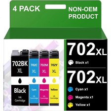 4PK 702XL T702XL Ink Cartridges for Epson Workforce Pro WF-3720 WF-3730 WF-3733 picture