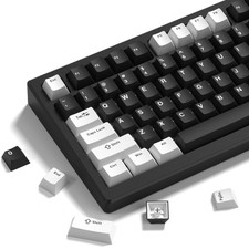 138 Keys Double Shot PBT Keycaps Cherry Profile Retro Gaming Black White picture