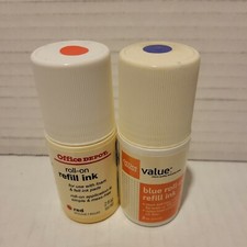Lot of 2 Roll On Refill Ink -RED  and BLUE 2oz. bottle of each Office Depot Read picture