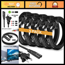 5-Pack 1ft AC Power Cord, 2 Prong C7 Cable for TV, PS5, PS4, Xbox, Speaker picture