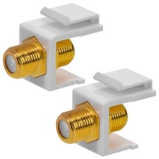 2x F Type Female to Female Coax Coaxial Cable Keystone Jack Snap-In Insert White picture