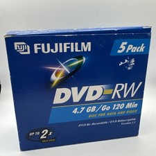 Fujifilm 5 pack DVD RW 4.7GB 120 Min Disc 4X Write Speed 240 Min EP SEALED NEW picture
