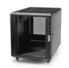 StarTech 12U Enclosed Server Rack (RK1236BKF, Adjustable Depth, w/ Casters) picture