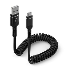 Coiled USB C to A Cable Fast Charging Retractable Android 3ft, Full Black picture