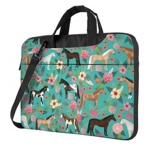 Soft 15.6 Inch Horses Floral Horse Breeds Farm Animal Pets Flowers Laptop Bag... picture