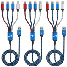 4-in-1 Multi Charging Cable (3-Pack, 6FT) - Dual USB-C, 6 feet, multicolor picture