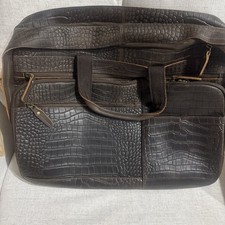 POLARE Brown Crocodile Pattern Zip Briefcase/Document Case w/ Inner Pockets picture