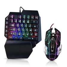 Wired One Handed Gaming Keyboard and Mouse Combo with Rainbow LED black combo picture