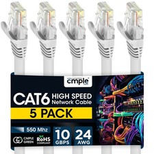 5 Pack Cat6 Ethernet Patch Cable 1.5ft-15ft - Gigabit LAN Cord for Speed White picture