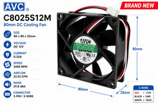 AVC C8025S12M 80mm Computer Cooling Fan 12V DC 3-Pin 80x80x25mm OEM picture