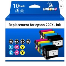 Inkfun 10 Pack Replacement Ink Cartridges for Epson 220XL T220XL Black Color picture