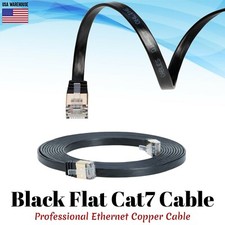 Flat Cat7 Ethernet Patch Black Cable 6 10 20 25 30 50 75 100 FT U/FTP LAN Lot picture