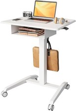 JOY worker Mobile Standing Desk with Storage Drawer, Pneumatic Height White  picture