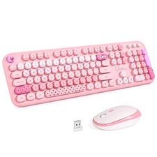 Pink Rainbow Wireless Keyboard Mouse Combo Full Size Typewriter Round Keycap picture