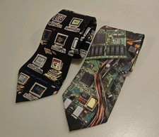 BOTH Vintage Desktop Computer (Apple/IBM) & Circuit Board Ties picture