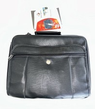 Targus Black Leather Messenger Briefcase Laptop Bag Vintage w/shoulder strap. picture