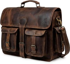 Leather Briefcase Work Bag for Men Dark Brown Crossbody Genuine Leather Satch... picture
