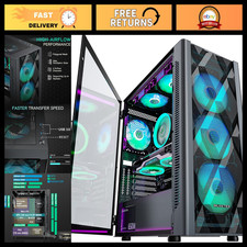 Mid-Tower Gaming PC Case with 6 RGB Fans, Tempered Glass, USB 3.0, Black picture