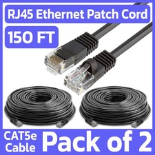 2 Pack Cat5e Cable Black 150 Feet Ethernet Patch Cord Lan Network Internet Wire picture